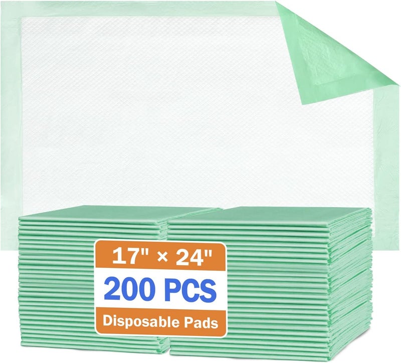 MILDPLUS Disposable Underpads 17"×24"(200 pcs) Light Absorbent Bed Pads Small Chucks Pads for Kids, Puppy, Cat and Tioilet - Image 1